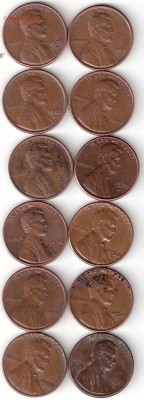 11шт. Одноцентовиков США разные - 12 центов Р