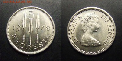 МОНЕТЫ МИРА 03-17 - Родезия – 3 пенса (1968) «Копья; Елизавета II»№1