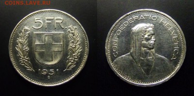МОНЕТЫ МИРА 03-17 - Швейцария – 5 франков (1951) (Ag)