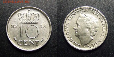 МОНЕТЫ МИРА 03-17 - Нидерланды – 10 центов (1948) «Вильгельмина»