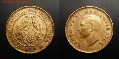 МОНЕТЫ МИРА 03-17 - Южная Африка - 0,25 пенни (фартинг) (1943) «Воробьи; Георг VI» №5