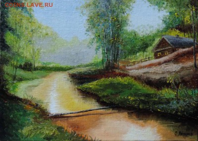 КАРТИНА  красивая! "Заимка у лесной речки" холст,масло. - DSCN4541
