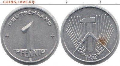 ГДР 1, 5, 10 пфеннигов 1952-53 Е. ХОРОШИЕ. Предпродажные. - 1107279b