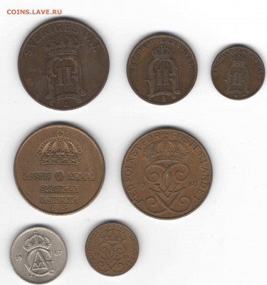 Монеты Швеции, 1905, 1907, 1950, 1953, 1967 Оценка - Оре разные аверс