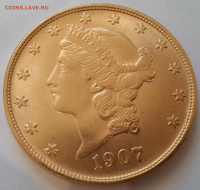 20$ долларов 1907г., золото. 33.40г - 1