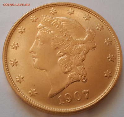20$ долларов 1907г., золото. 33.40г - 2