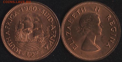 2 пенни 1960 до 22:00мск 08.04.17 - Южная Африка 0,5 пенни 1960