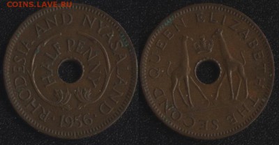 2 пенни 1956 до 22:00мск 08.04.17 - Родезия и Ньясаленд 0,5 пенни 1956