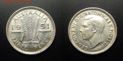 АВСТРАЛИЯ 3 пенса (1951) до 09.04 (22.00) - Австралия – 3 пенса (1951) «Георг VI» (Ag)