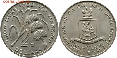 Крона Шайба Сент Винсент 4$ доллара 1970 ФАО Сахарный Тростн - 629-622_b