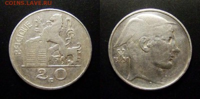 БЕЛЬГИЯ 20 франков (1950) до 11.04 (22.00) - Бельгия – 20 франков (1950) (Ag)