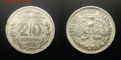МЕКСИКА 20 сентаво (1937) до 11.04 (22.00) - Мексика – 20 сентаво (1937) (Ag)