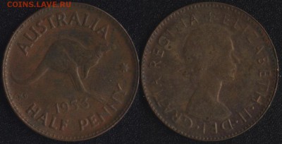 2 пенни 1953 до 22:00мск 14.04.17 - Австралия 0,5 пенни 1953