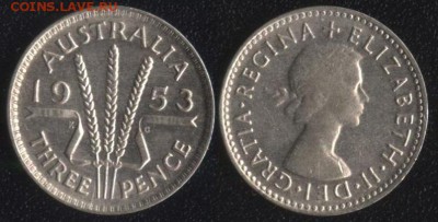 Австралия 3 пенса 1953 до 22:00мск 14.04.17 - Австралия 3 пенса 1953
