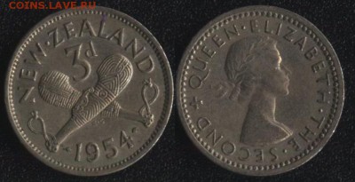 Новая Зеландия 3 пенса 1954 до 22:00мск 14.04.17 - Новая Зеландия 3 пенса 1954
