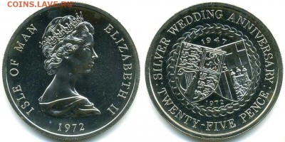 Крона Шайба остров Мэн 25 пенсов 1972 гербы - 4ef2e03bc6e6b