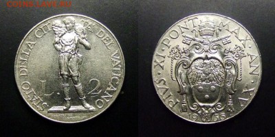 ВАТИКАН 2 лиры (1936) до 14.04 (22.00) - Ватикан – 2 лиры (1936) «Юноша, несущий агнца; Пий XI»