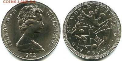 Шайба Остров Мэн 1 крона 1982 Чемпионат Мира футбол Испания - krona_shajba_ostrov_men_1_krona_1982_chempionat_mira_po_futbolu_ispanija_unc