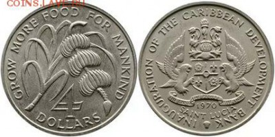 Санта Лючия 4$ доллара 1970 ФАО Сахарный Тростник Крона Шайб - 1i