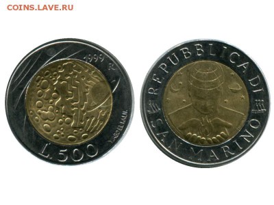 Биметалл!! Сан Марино 500 лир 1999 Исследование космоса - 52342979