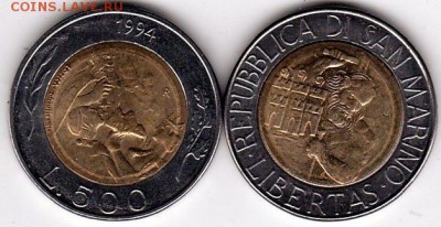 Биметалл!! Сан Марино 500 лир 1994 каменотёс - san_marino_1994_g_500_lir