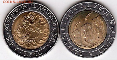 Биметалл!! Сан Марино 500 лир 1992 Открытие Америки - san_marino_1992_g_500_lir