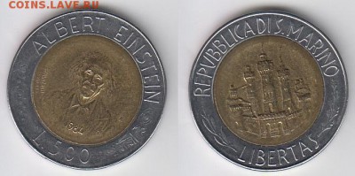 Биметалл!! Сан Марино 500 лир 1984 Альберт Эйнштейн - san_marino_500_lir_1984_bimetall_khoroshaja_b