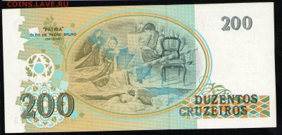 БРАЗИЛИЯ 200 КРУЗЕЙРО 1990 UNC ДО 18.04 22:00 МСК - 18 001