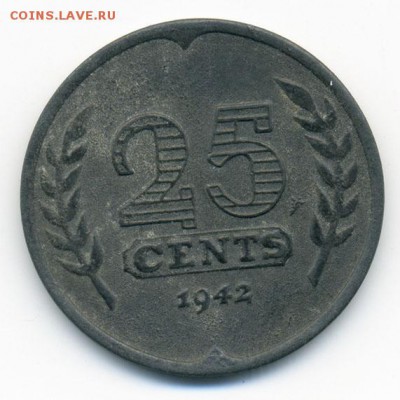 Нидерланды 25 центов 1942 - реверс. - Нидерланды_25центов-1942_Р