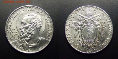 ВАТИКАН 20 чентезимо (1941) до 16.04 (22.00) - Ватикан – 20 чентезимо (1941) «Пий XII» №2