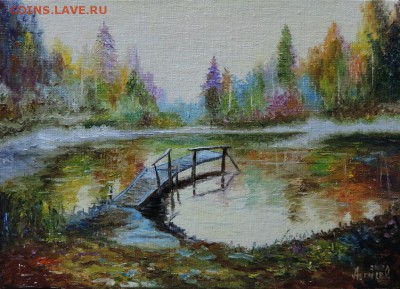 КАРТИНА "Мостик на лесном озере" холст,масло Низкий СтартКАР - DSCN4594
