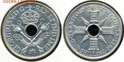Монеты с отверстием в центре - Новая Гвинея, шиллинг 1935