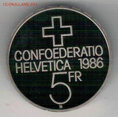 ШВЕЙЦАРИЯ 5 ФРАНКОВ 1986 БИТВА ПРИ ЗЕМПАХЕ 20.04 В 22Ч(Д821) - 4-ш86а