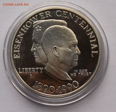 США. 1 доллар 1990. Эйзенхауэр  Серебро. - 3,1