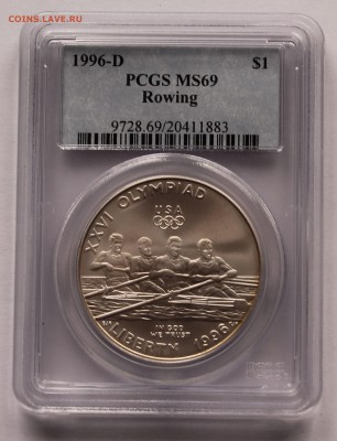 США. 1 дол. 1996. Денвер. ОИ Атланта. Гребля. СЛАБ, MS-69 - 6