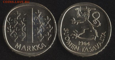 Финляндия 1 марка 1964 до 22:00мск 21.04.17 - Финляндия 1 марка 1964 (Ag!)