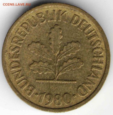 ФРГ 5 пфеннигов 1980 F до 24.00 23.04.17 г. - довесок загр9