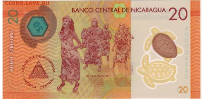Никарагуа 20 кордоба 2015 полимер. 24.04.17 в 22.00 (Д740) - 1-1ник20к2015