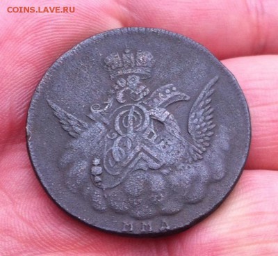 1 копейка 1755 года ММД (облачная, гурт сетка) - image