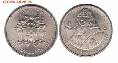 Ямайка 10$ долларов 1974 ГЕНРИ МОРГАН ТИРАЖ 15 тыс шт UNC - 802043b