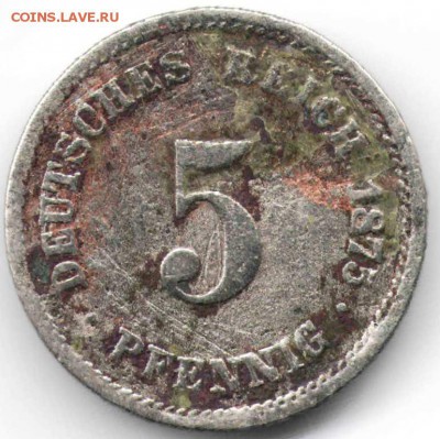 Германия 5 пфеннигов 1875 г. А до 24.00 01.05.17 г. - им6