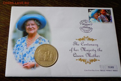 о.МЭН - 100 л королеве-матери ВИЗИТ на о.Мэн до 2.05, 22.00 - о.Мэн - крона 100 лет королеве-матери Визит на о.Мэн конверт