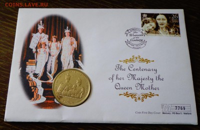о.МЭН - 100 л королеве-матери КОРОНАЦИЯ ГЕОРГА 2.05, 22.00 - о.Мэн - крона 100 лет королеве-матери коронация Георга VI конверт
