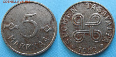 20.Разная инострань по фиксу - 20.8. -Финляндия 5 марок 1952    5198