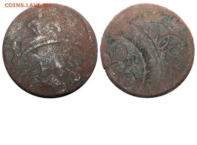 2 копейки 1757 перечекан + двойной удар - 2 копейки 1757 - двойной удар
