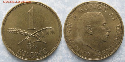 Дания 1 крона 1947: до 05-05-17 в 22:00 - Дания 1 крона 1947    169-ак6-3650