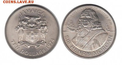 Ямайка 10$ долларов 1974 ГЕНРИ МОРГАН ТИРАЖ 15 тыс шт UNC - 802043b