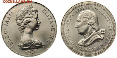 Крона Шайба остров Мэн 1 крона 1976 Вашингтон - 20058.750x0