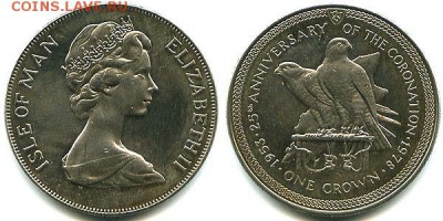 Крона Шайба остров Мэн 1 крона 1978 25 лет Коронации Соколы - men-1cr-1978-orel_b