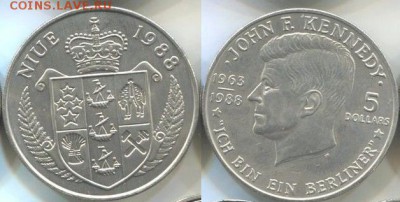 Крона Шайба НИУЭ 5$ долларов 1988 президент Кеннеди - ниуэ кеннеди.JPG